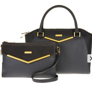 2 Pc. Gray Leather Satchel &Crossbody Purse Inside